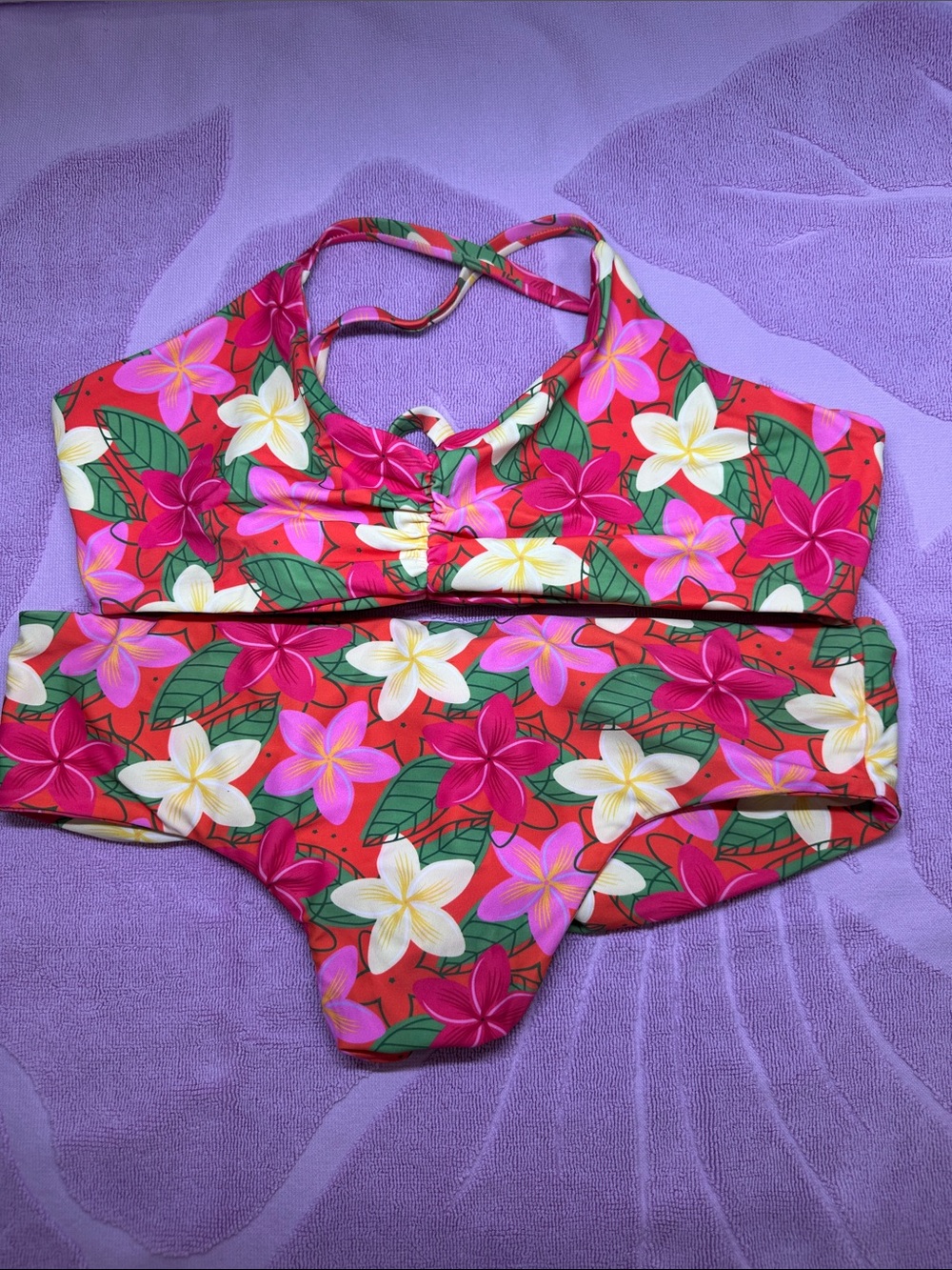 Fused Hawaii Floral Red Plumeria Bikini Set